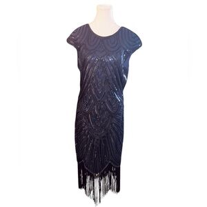 Elegant Sequin Navy Blue Women’s Flapper Dress EUC